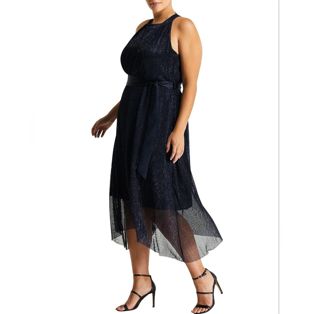 Estelle Gloria Metallic Belted Midi Dress NWT